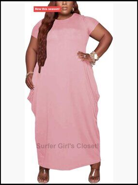 Plus Size Maxi Dress Short Sleeve Pockets Casual
